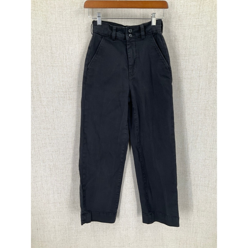 Everlane Utility Pants Women 00 Off Black Straight Leg High Rise Minimalist